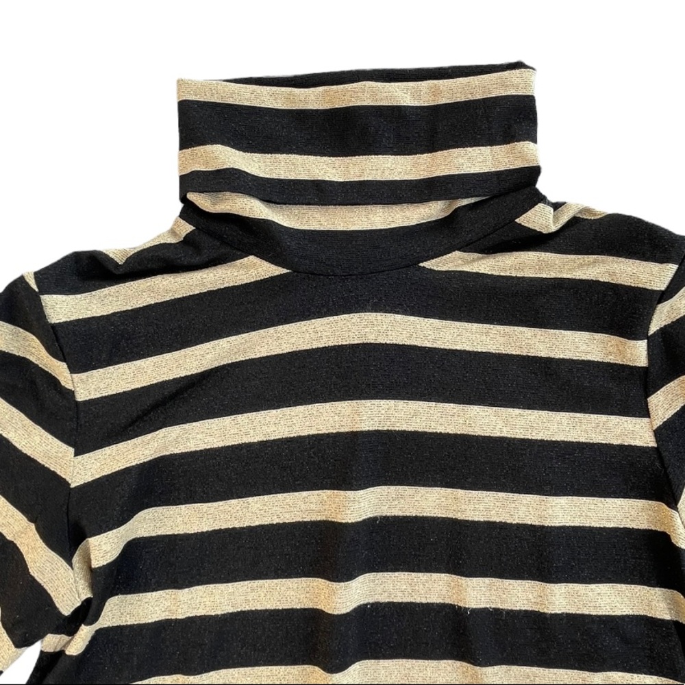 Veronica Beard Jeans Black & Metallic Gold Striped Turtleneck Size Medium - Picture 3 of 6